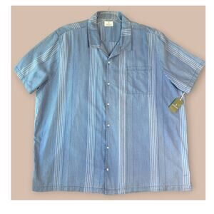 Mutual Weave New Men 4XLT Short Sleeve Button Up Polo Shirt Stripe Blue Chambray